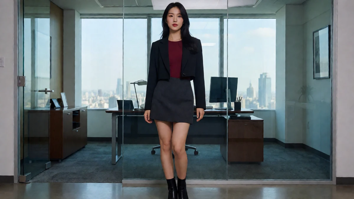 黄色软件性感女上司短片频道栏目中的年轻女友风模特与手机片库场景